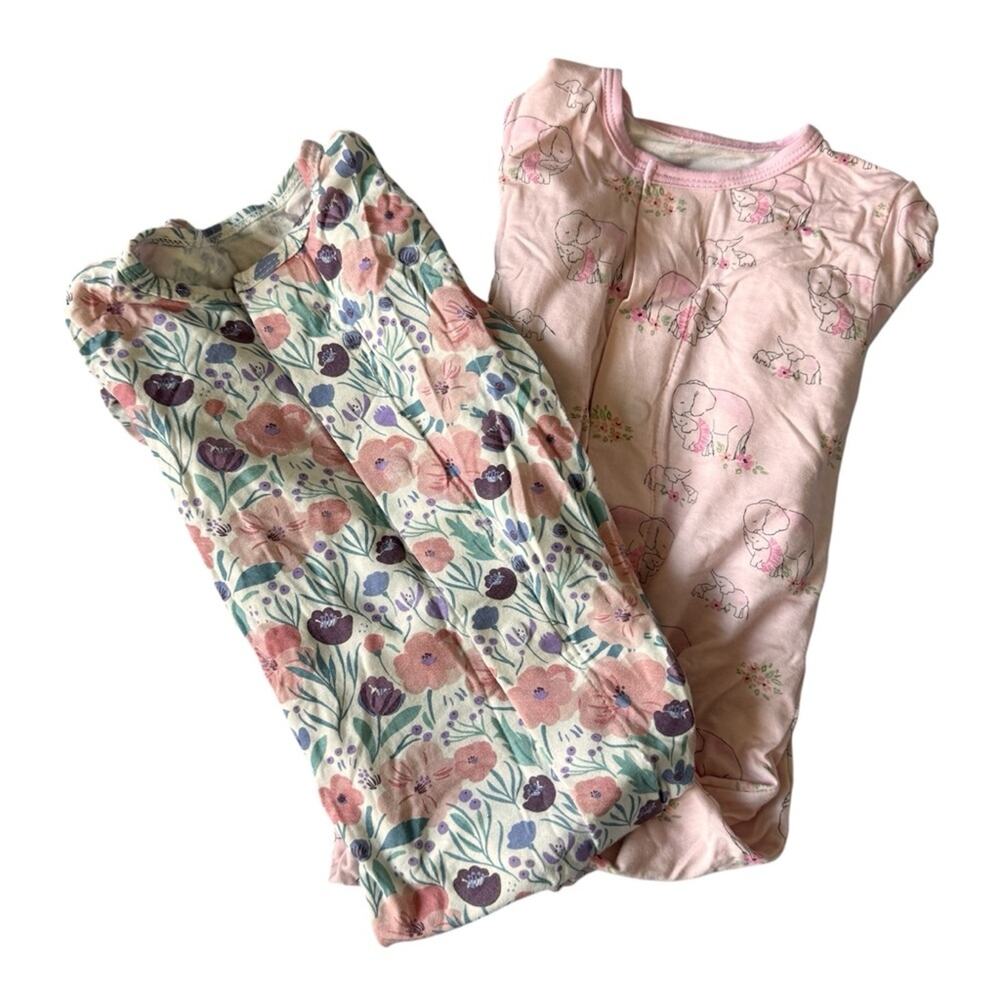 Two Magnetic Me Floral & Pink Elephants Footie Sleepwear Modal Size 9-12 & 12-18